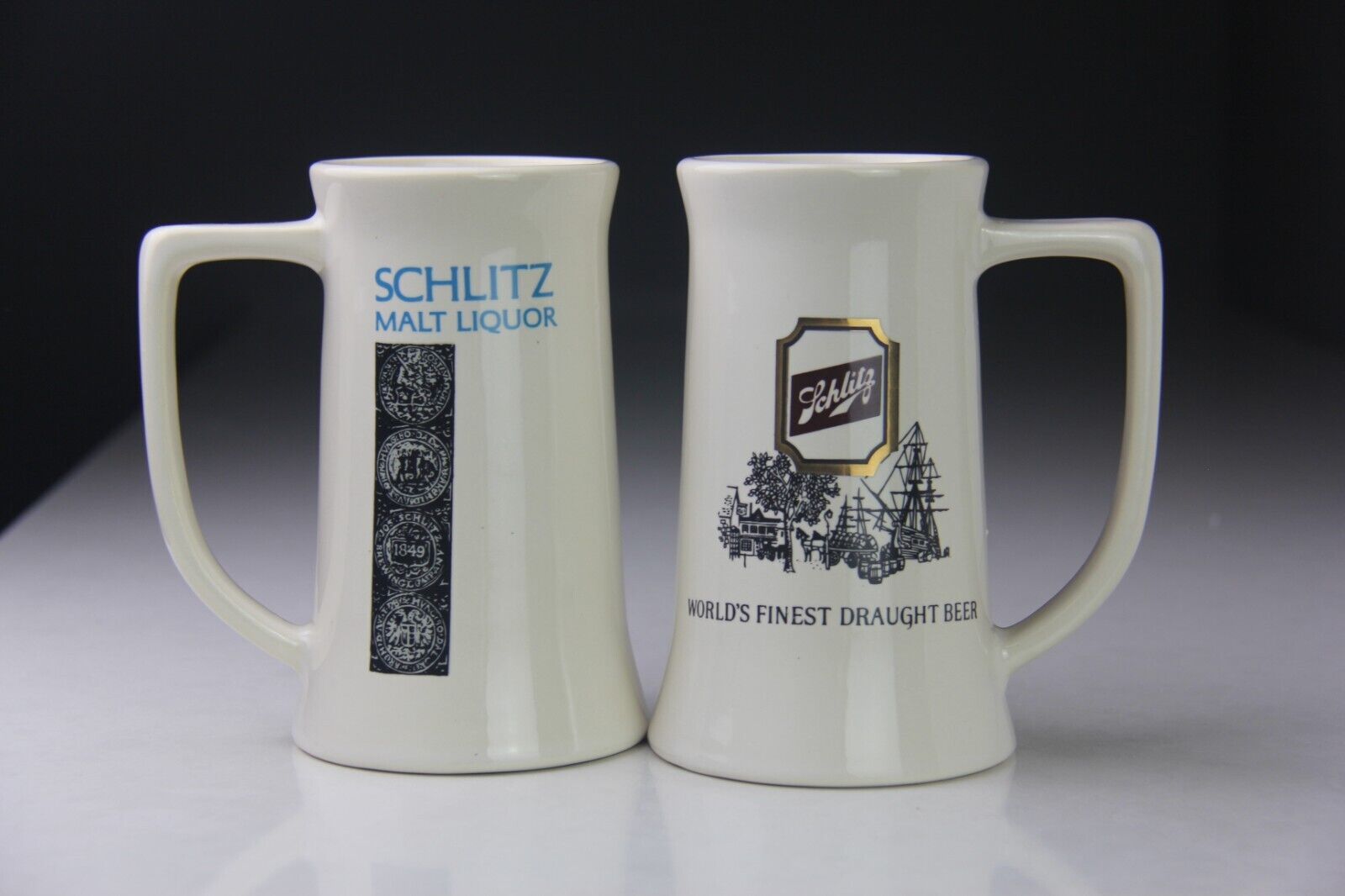 Pair of SCHLITZ Advertising Ceramic Beer Stein
