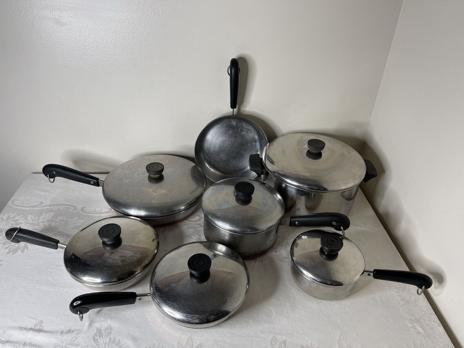 Huge 13 Pc Lot Of Vintage 1801 Revere Ware Stainless Steel Pots & Pans With Lids