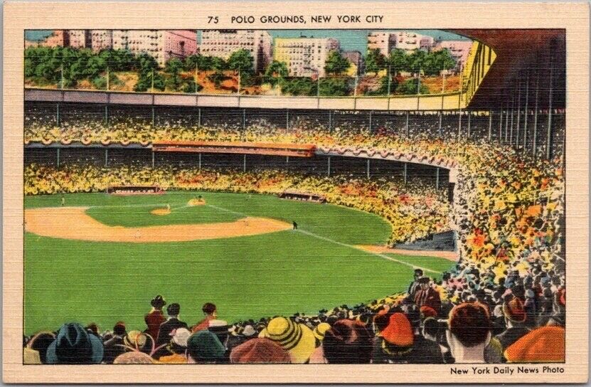 New York City POLO GROUNDS Linen Postcard Giants Baseball Stadium / Manhattan PC