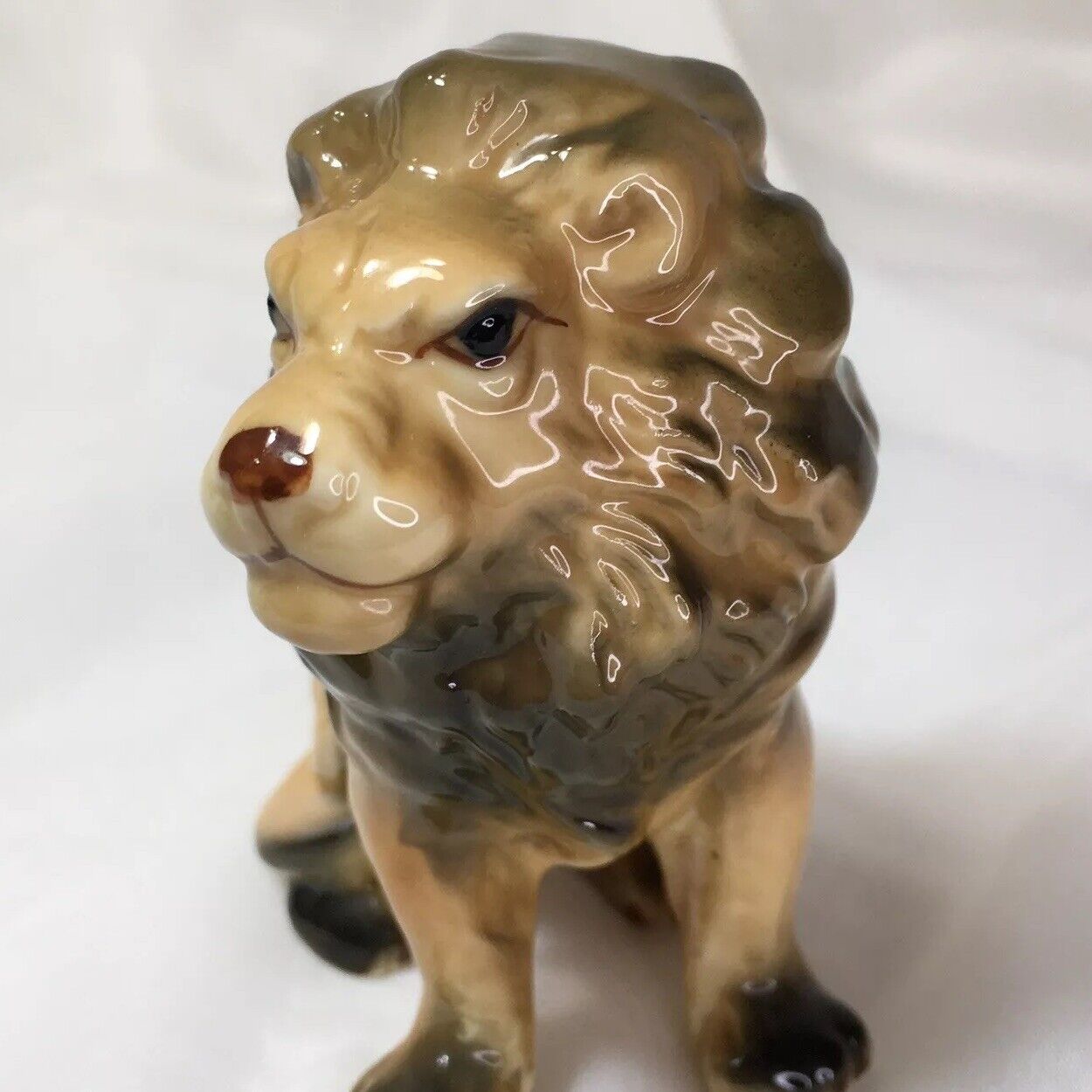 3.25” Lion Figurine, Vintage Glazed Porcelain, Grumpy Collectible❤️