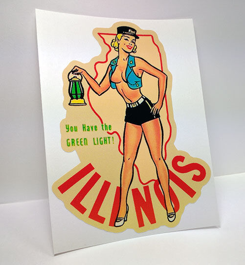 Illinois Pinup Vintage Style Decal / Vinyl Sticker, Luggage Label, Railroad