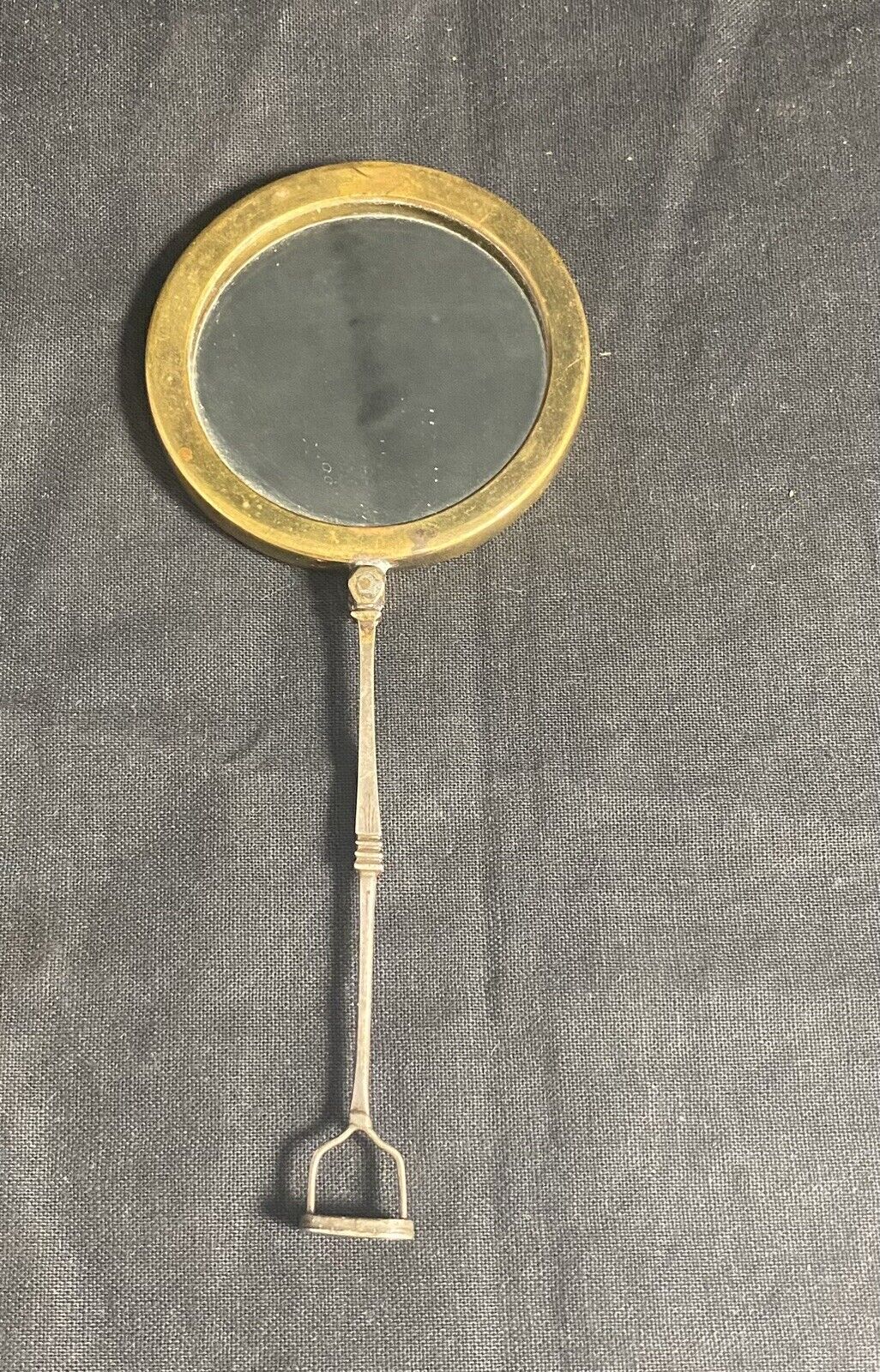 Antique 18th / 19th C. Hand Held Or Automotive Car Mirror Engraved Back Brass