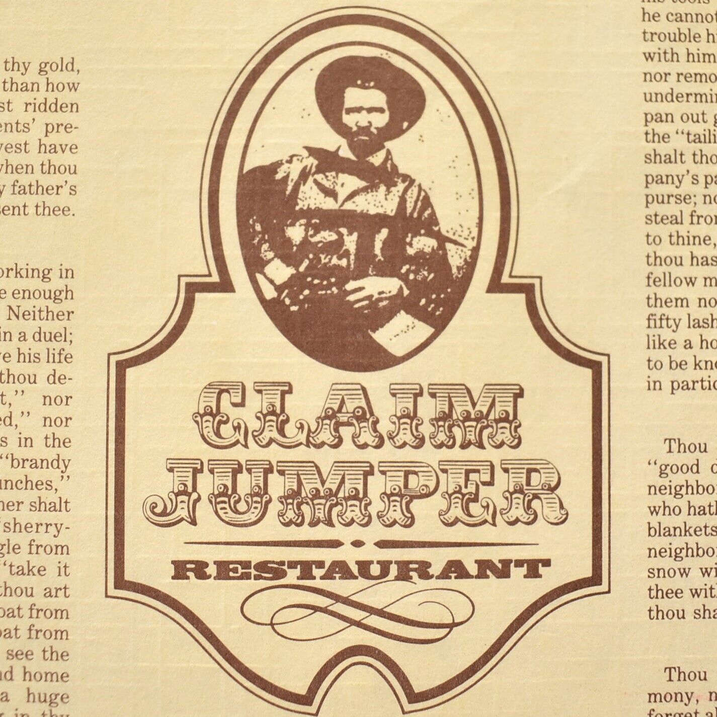 1980s Claim Jumper Restaurant Placemat Buena Park La Mesa San Diego Bernardino