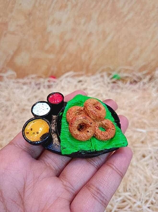 Medu Vada Miniature Handmade 3D Fridge Magnet India Souvenir