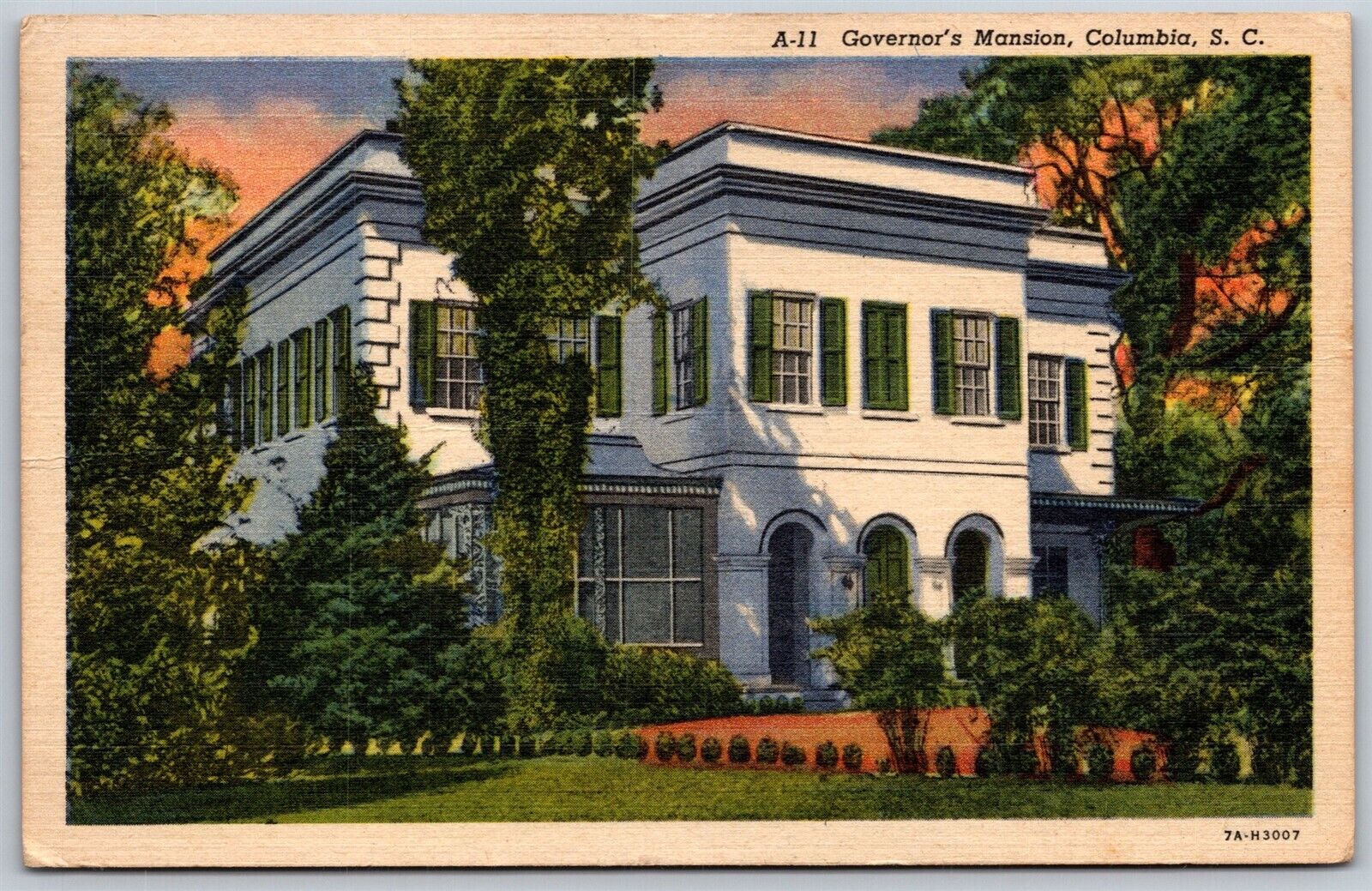 Vtg Columbia South Carolina SC Governors Mansion Home 1930s View Linen Postcard