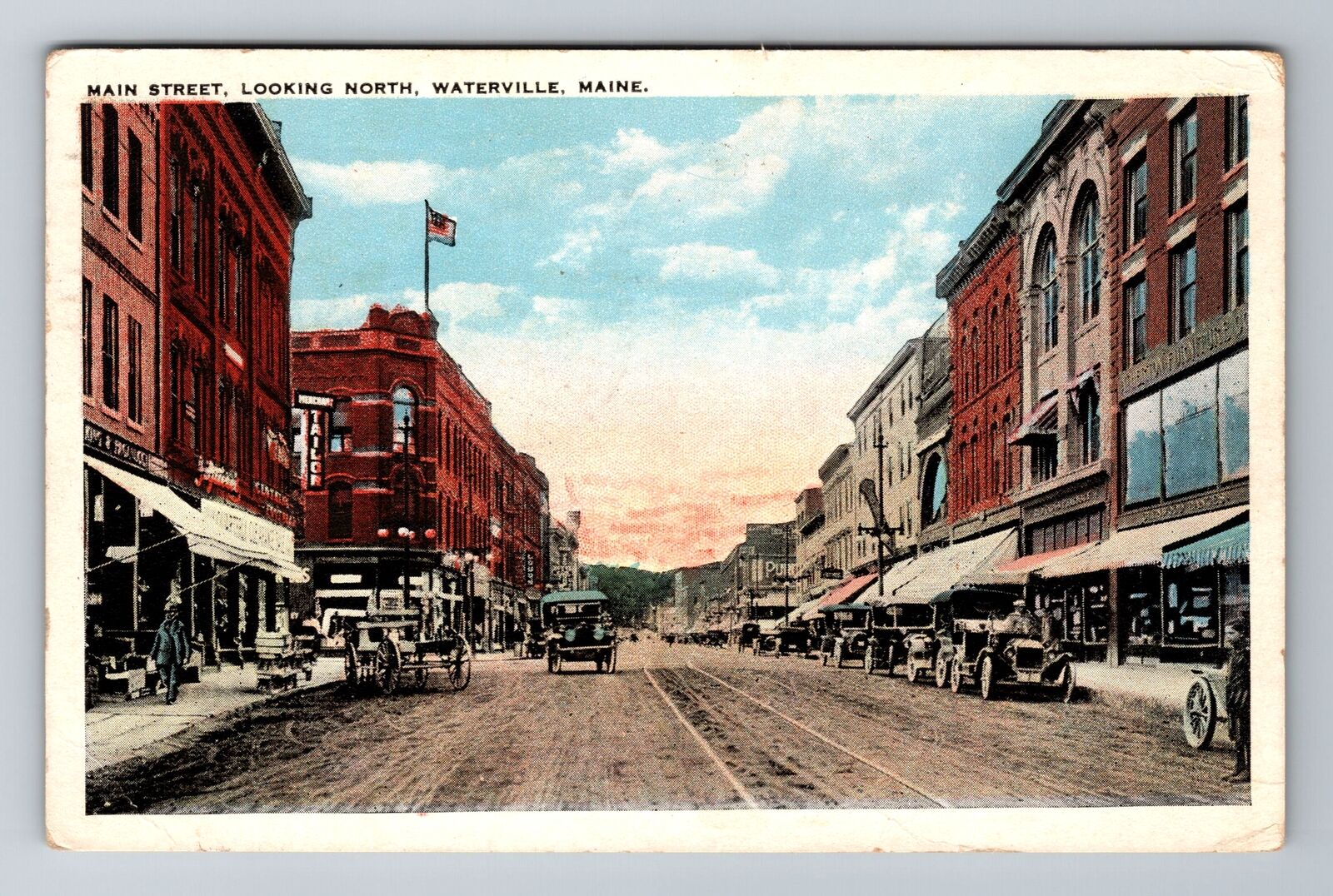 Waterville ME-Maine, Main Street, Antique Vintage c1924 Souvenir Postcard