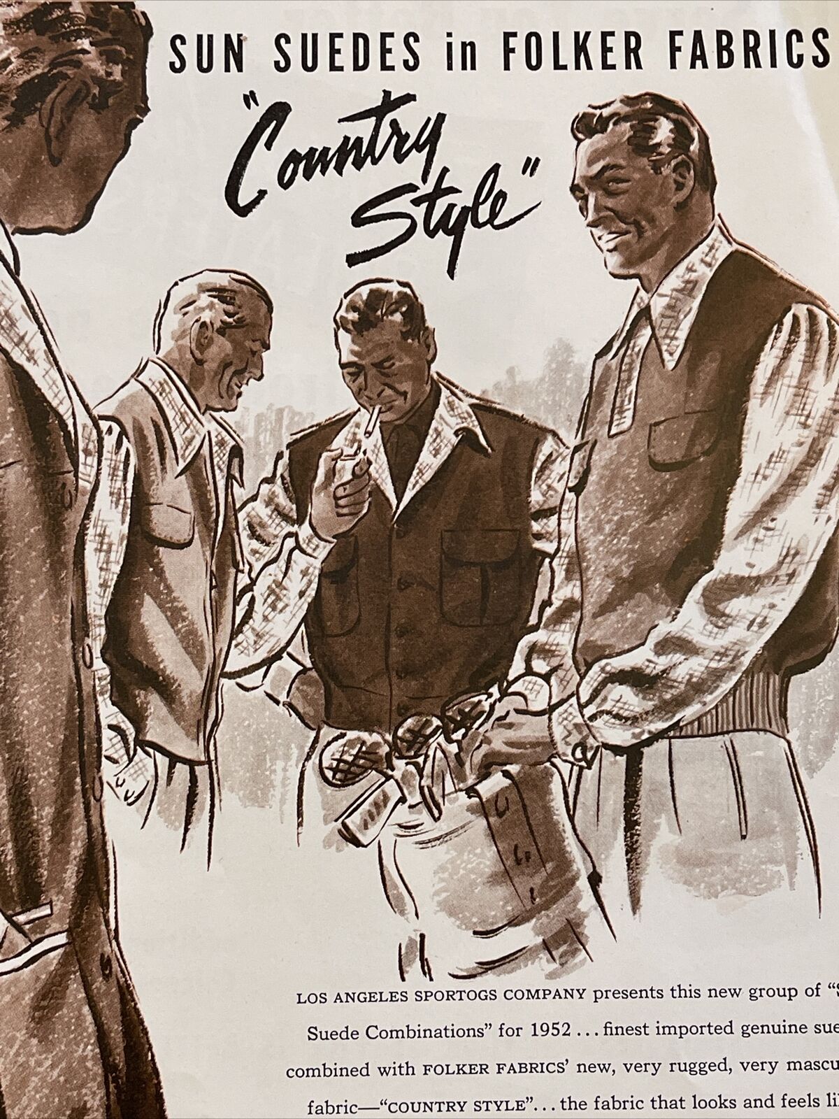 Vintage 1952 Los Angeles Sportogs Sun Suedes Men’s Leisure Wear Style Print Ad