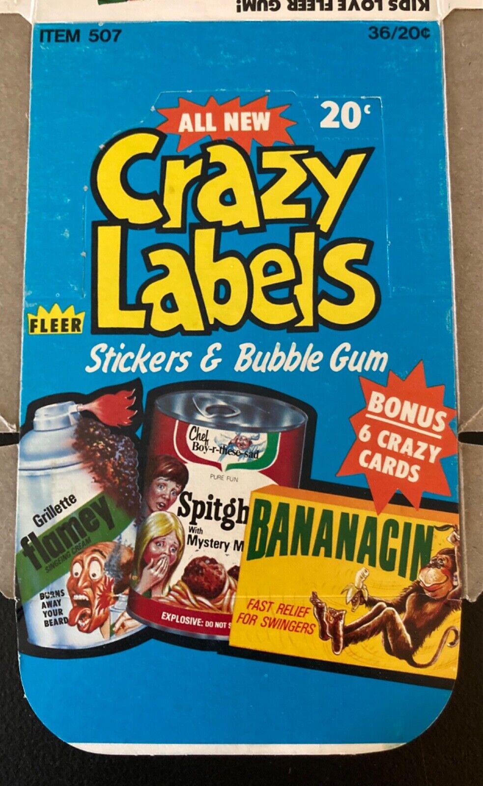 1979 Fleer Crazy Labels Empty Wax Box with Wrappers