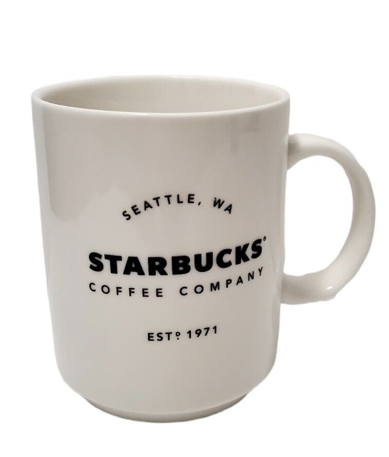 STARBUCKS Coffee Company 2018 Seattle WA Est 1971 Logo White Cup Mug 14oz 