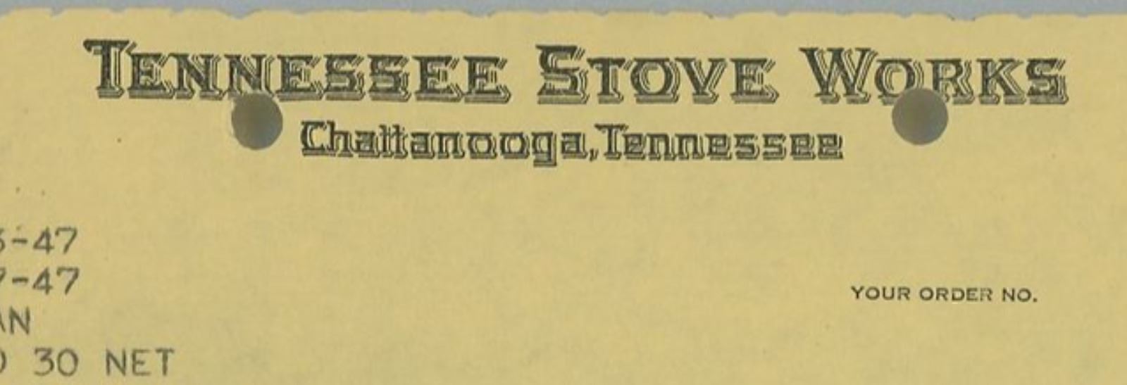 1947 Tennessee Stove Works Chattanooga TN Modern Maid Stove Invoice 423