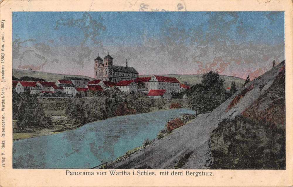 Wartha Bardo Poland Germany Panorama View Bergsturz Antique Postcard J72200
