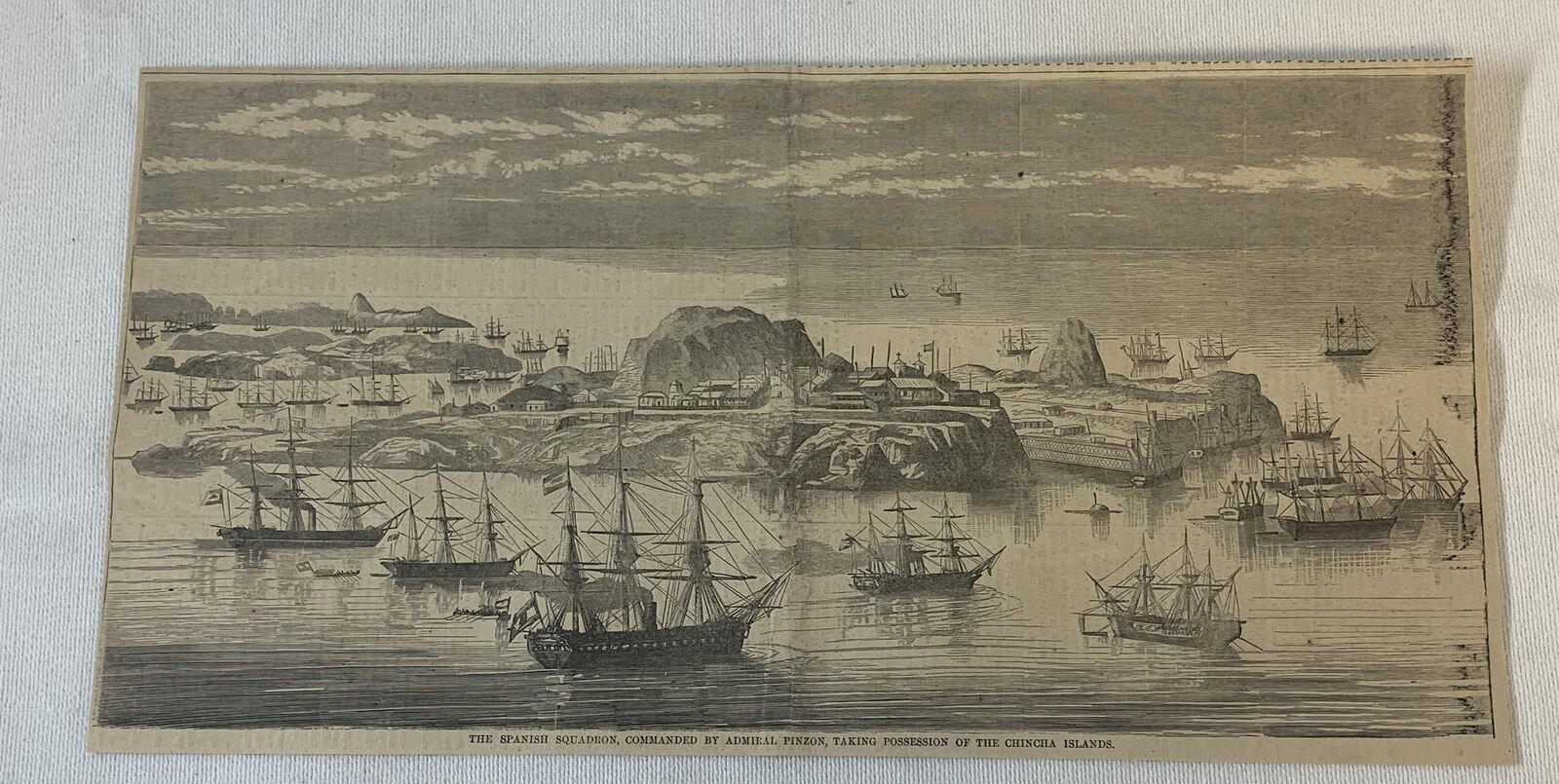 1864 magazine engraving~ ADMIRAL LUIS HERNANDEZ PINZON'S FLEET Chincha Islands