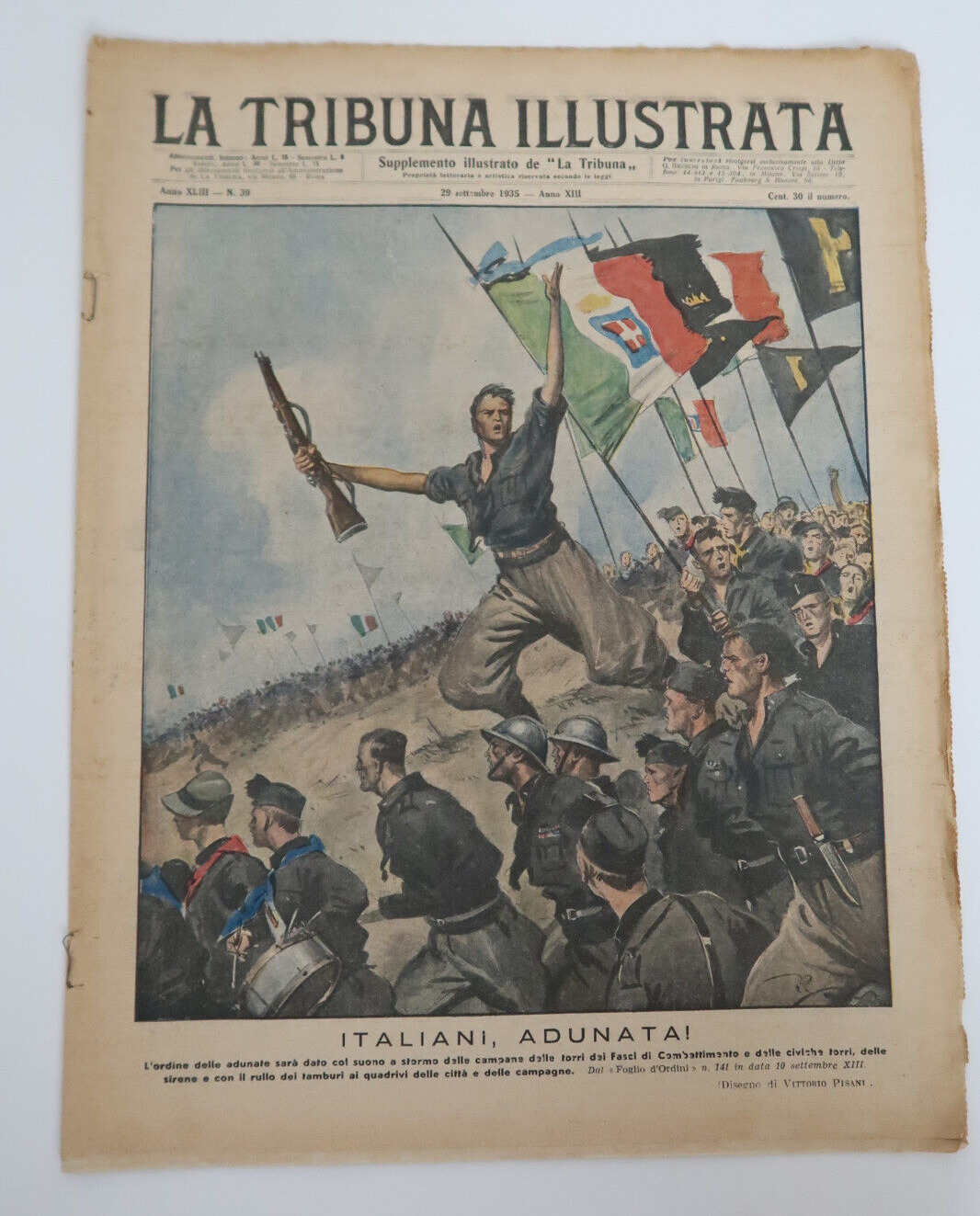 La Tribuna Illustrata 1935 Vintage Newspaper Italy Supplemento Italiani Adunatai