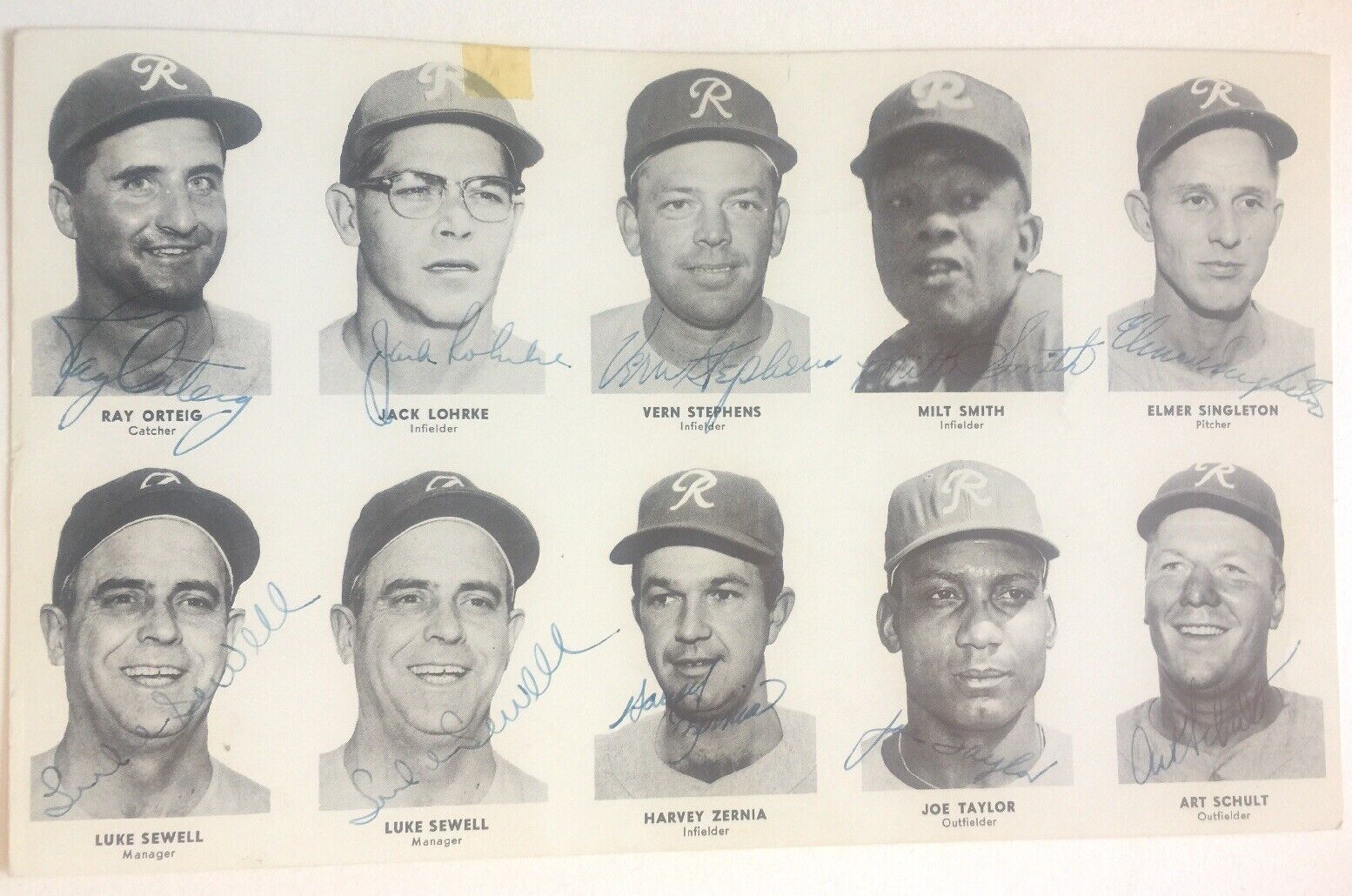 1956 Seattle RAINIERS Popcorn, Uncut Sheet of 10 Cards, Signed