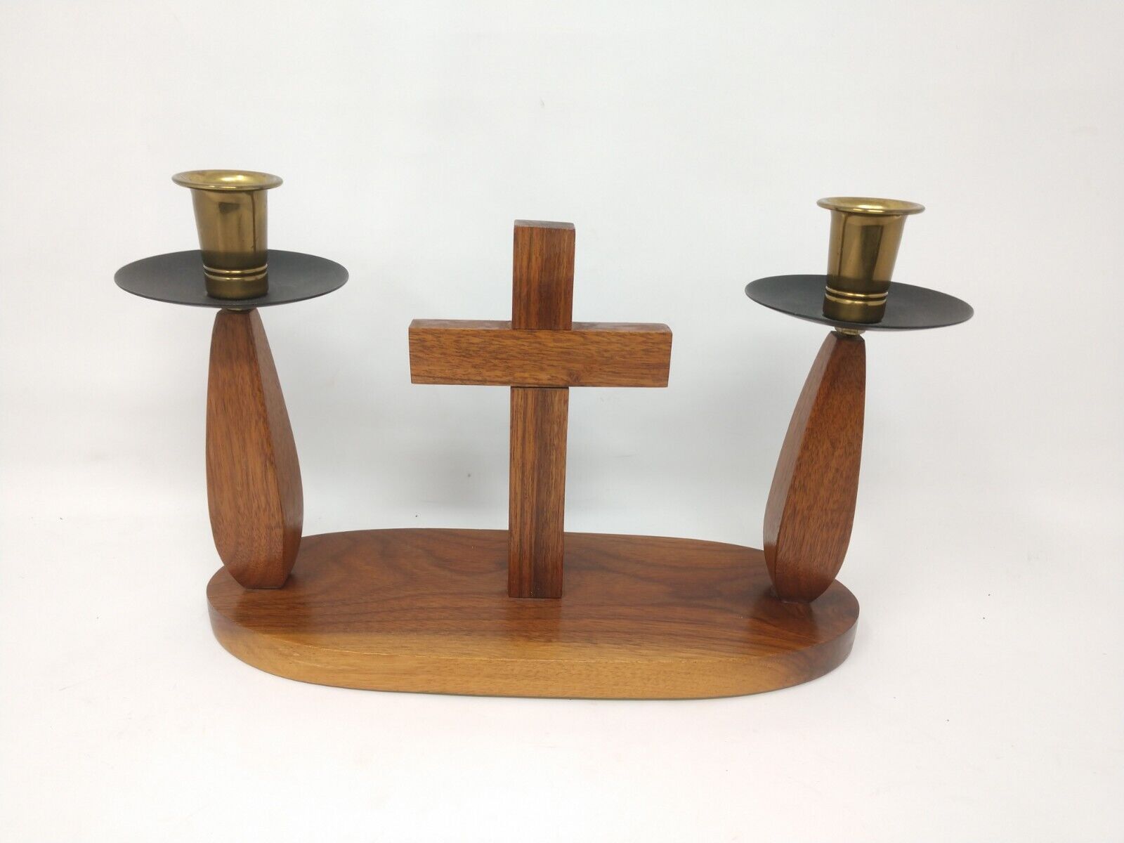 A Mid-Century SCANDINAVIAN Altar Candle Holder MCM Danish TEAK Vintage Cross