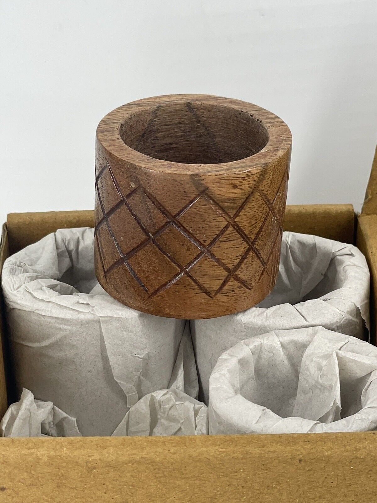 Wood Napkin Rings Carved India table ware Boho New Set 4