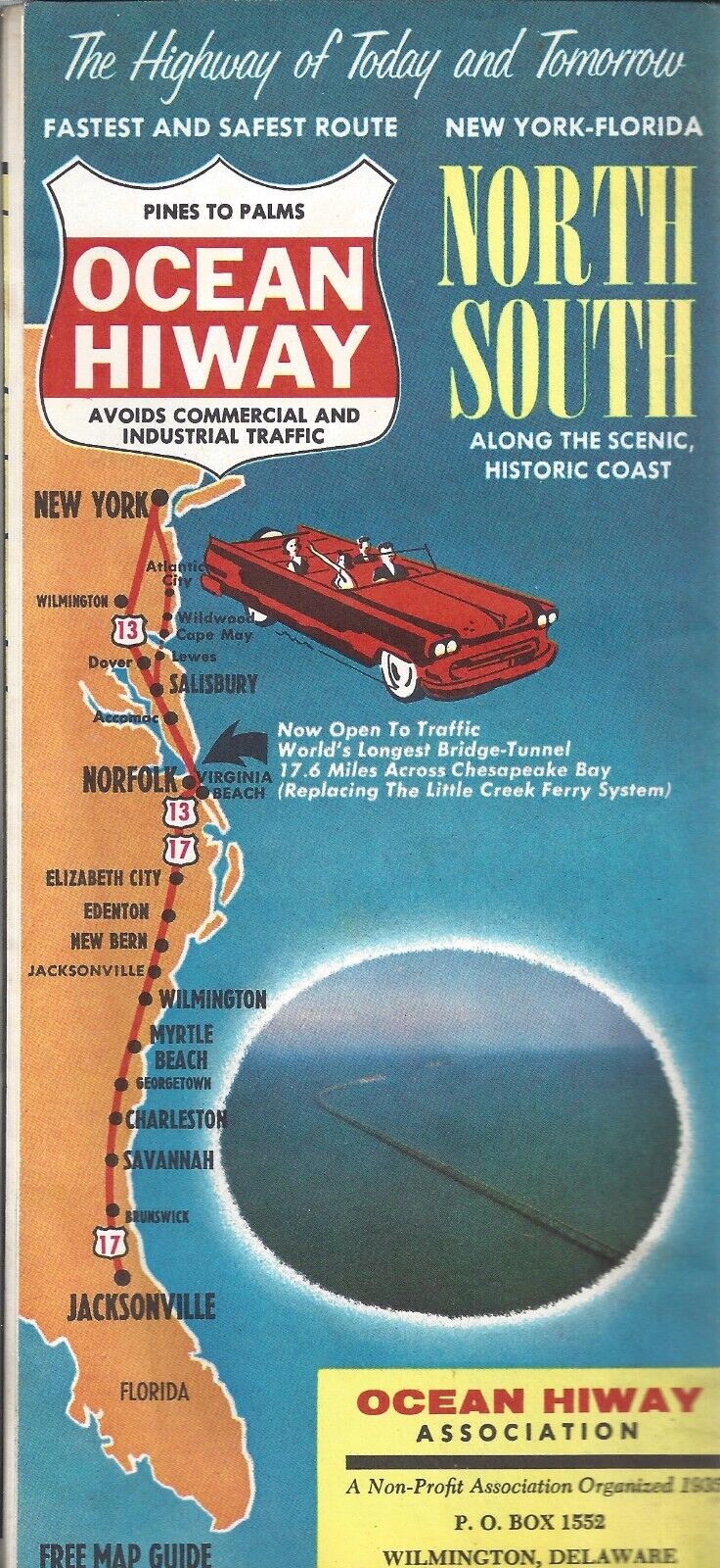 Vintage Ocean Hiway Map New York to Florida