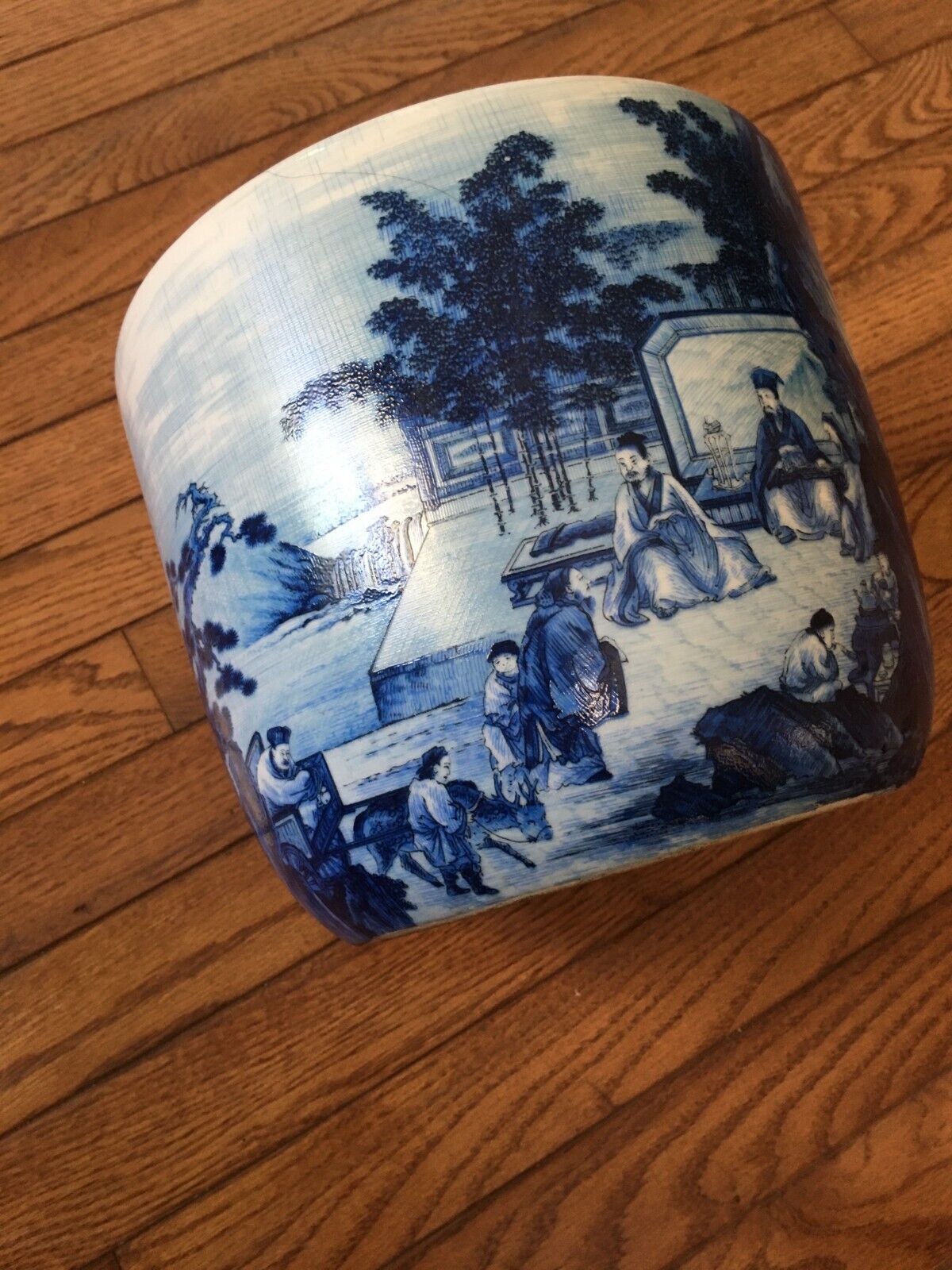 Vintage 1980s Chinese Blue & white Porcelain Hand painted Painting Pot/Jar 10\