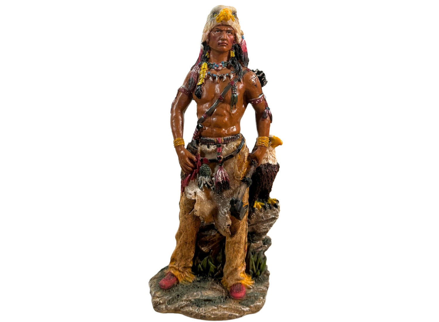 Indian Spirit Warrior with his Eagle Guide Hand-Made Figure Statue Collectible