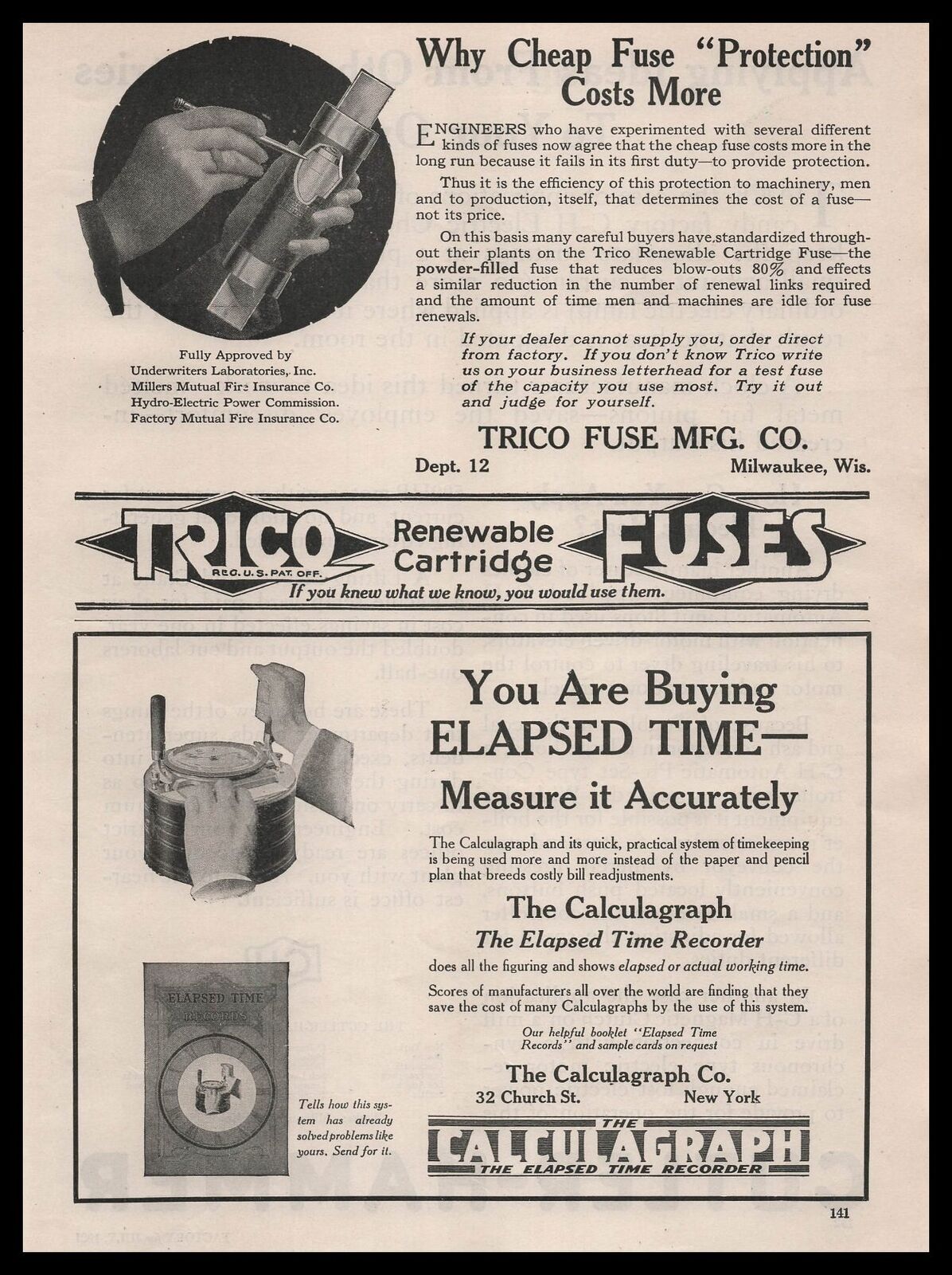 1921 The Calculagraph Company New York Elapsed Time Recorders Vintage Print Ad