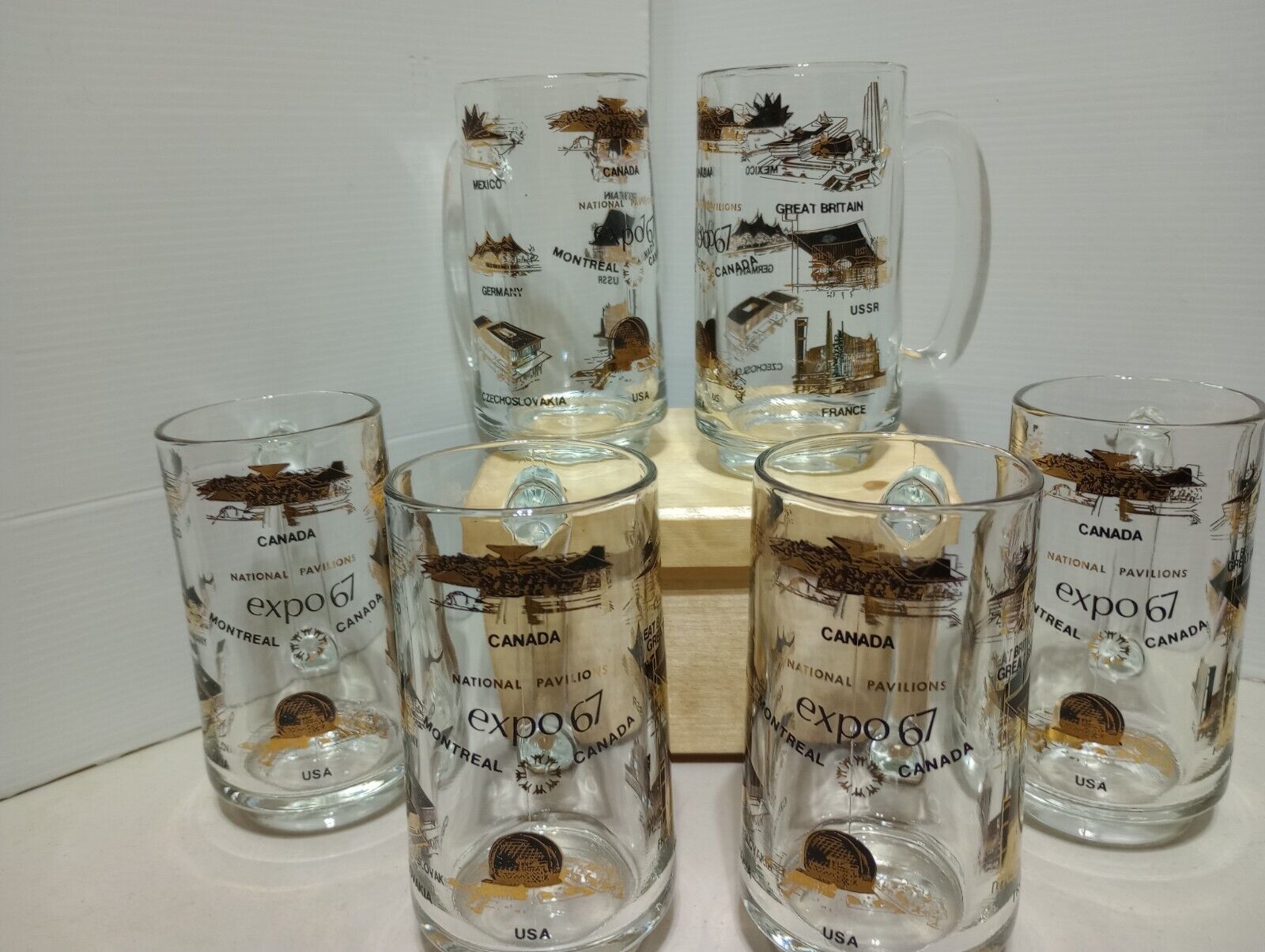 Vintage 1967 World's Fair Beer Steins Glasses Expo 67 Montreal Canada X 6