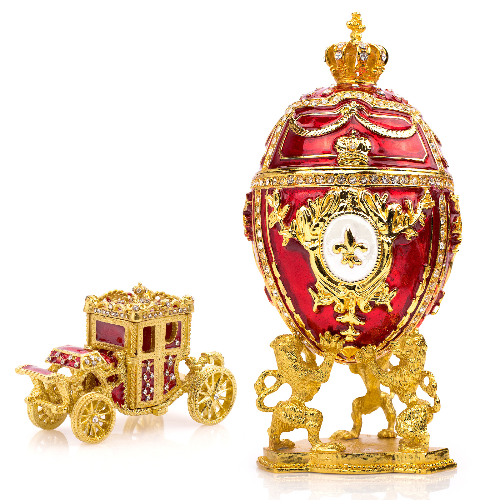 Royal Imperial Red Faberge Egg Replica : Extra Large 6.6 inch + carriage by Vtry