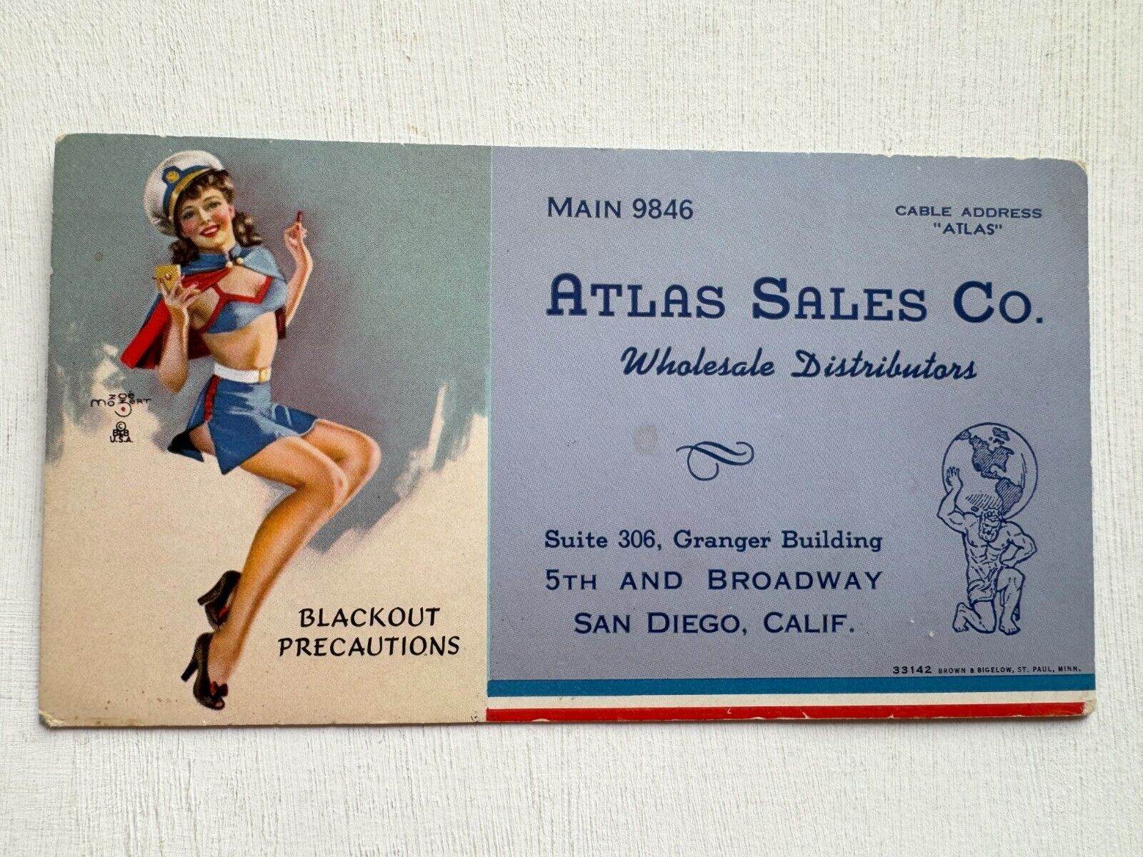 1940\'s Pinup Girl Advertising Blotter by Earl Moran- San Diego