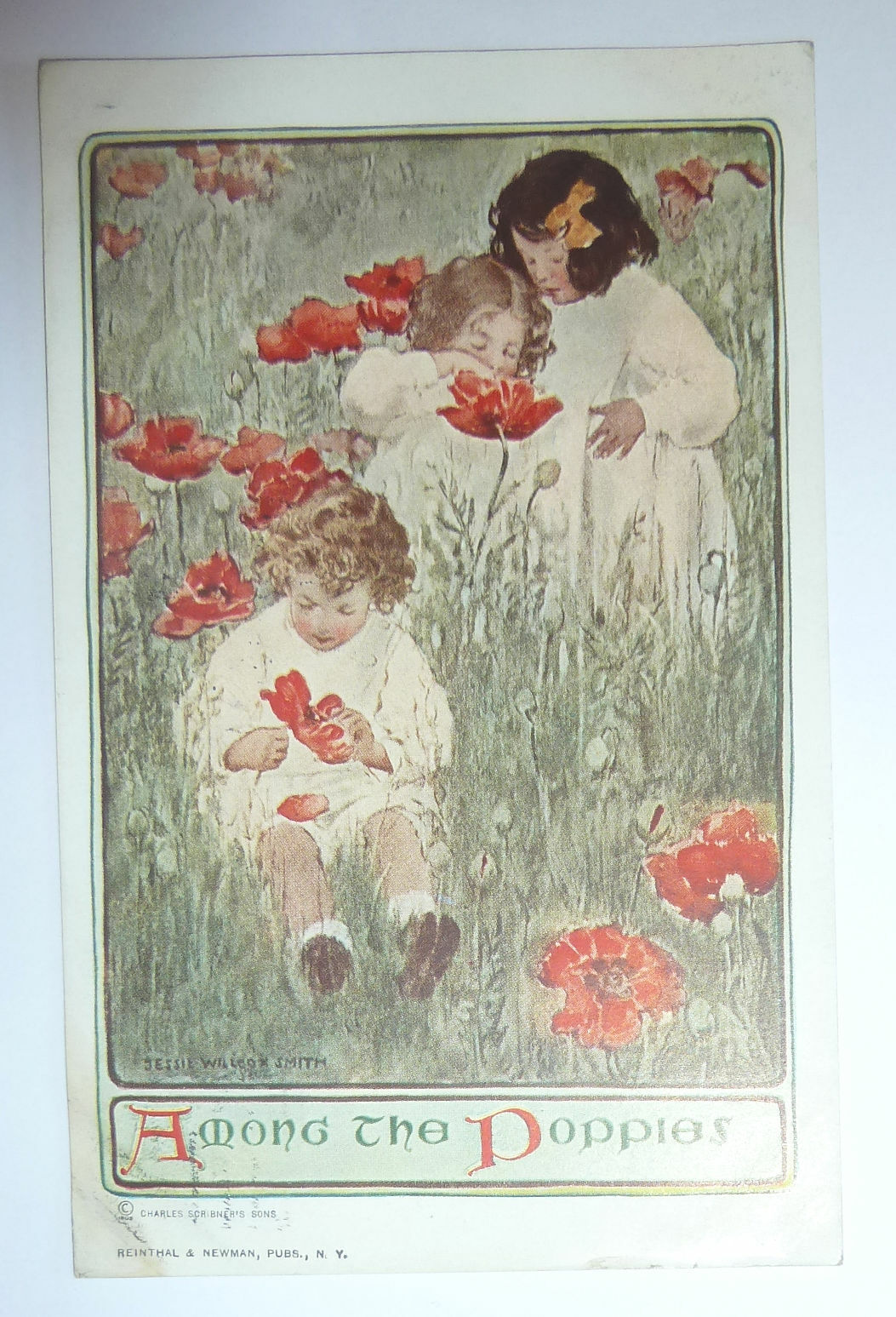 Antique JESSIE WILLCOX SMITH ART Postcard Children AMONG THE POPPIES R&N Pub.