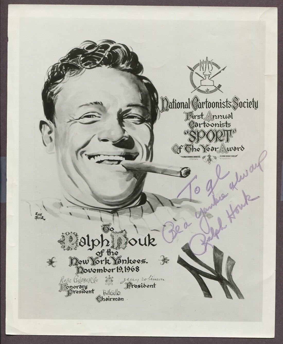 Ralph Houk Signed w/Inscription 1968 Photo to Al Kilgore NY Yankees J1794