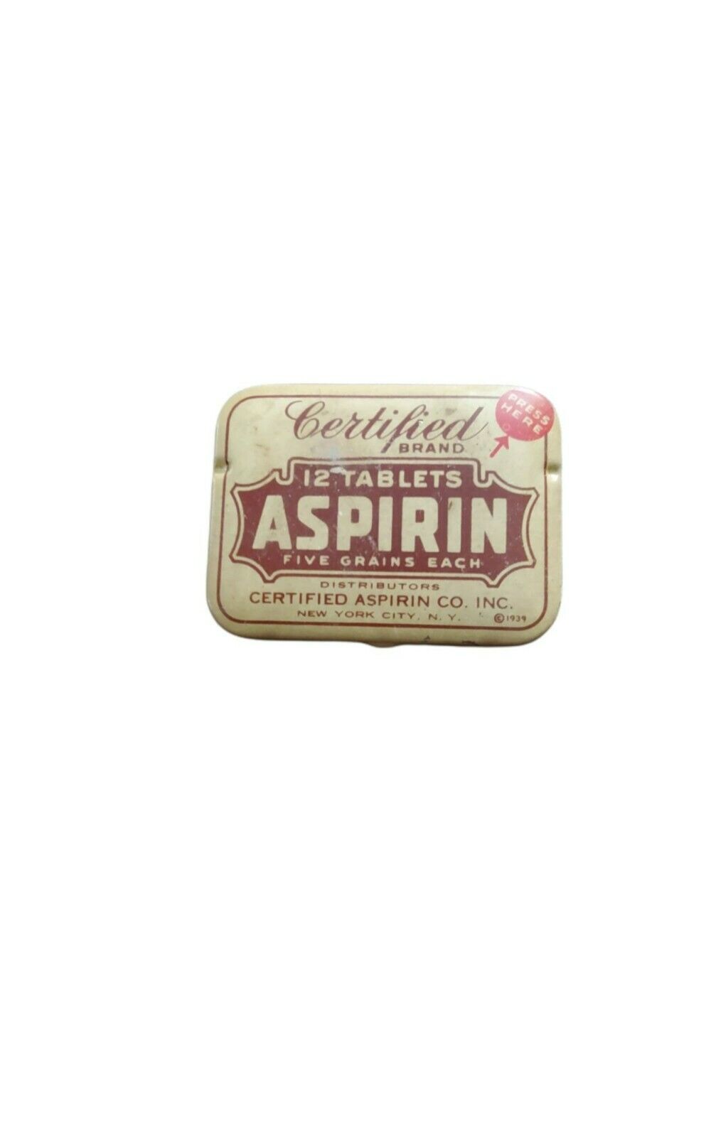 vintage 1950\'s certified aspirin brand pocket aspirin tins.