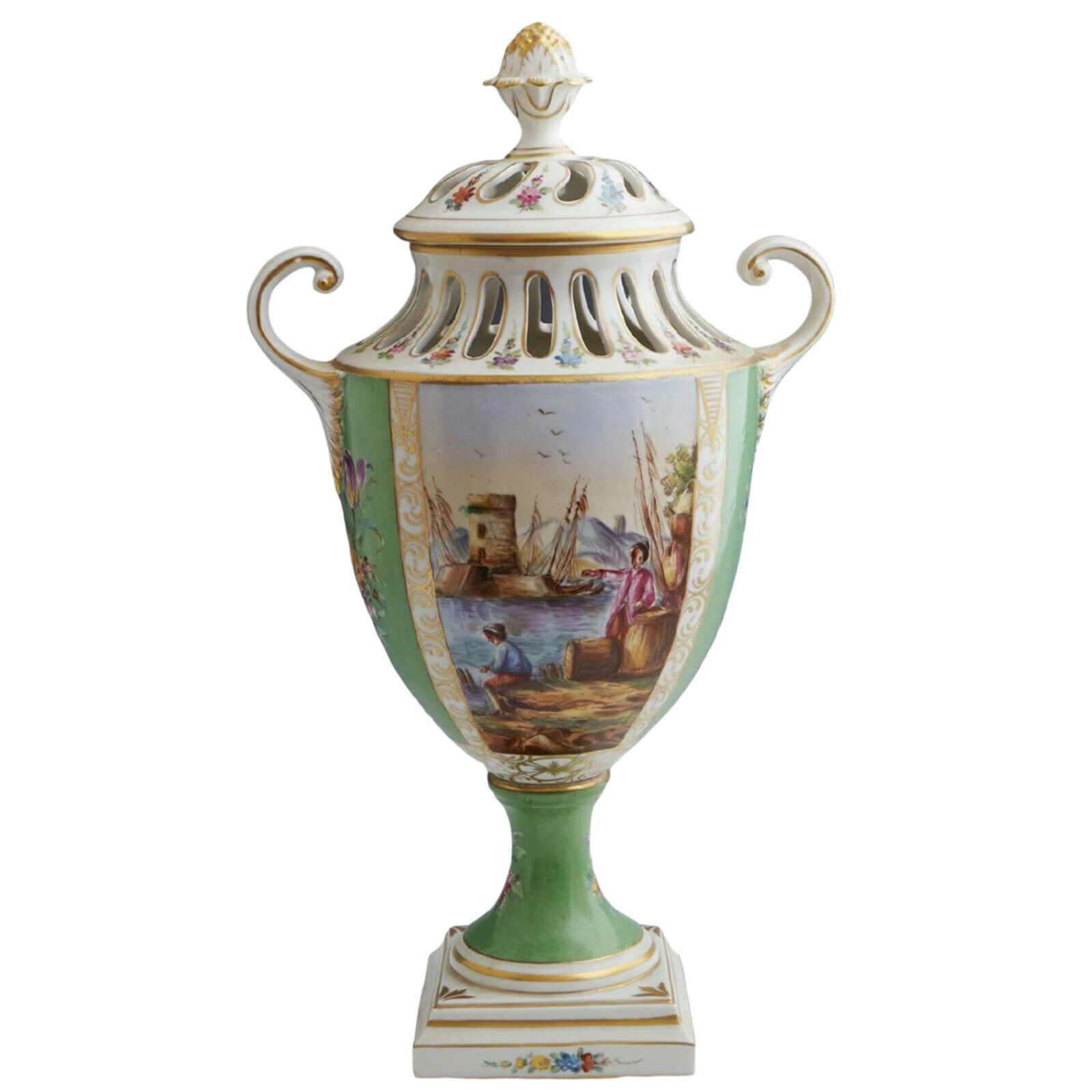 Antique Vase, Porcelain English Chelsea Gilt Decorated, Covered,1700s, Gorgeous