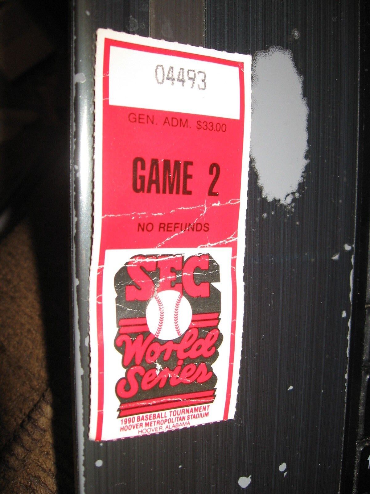 1990 LSU SEC baseball tournament NCAA ticket game 2 hoover al