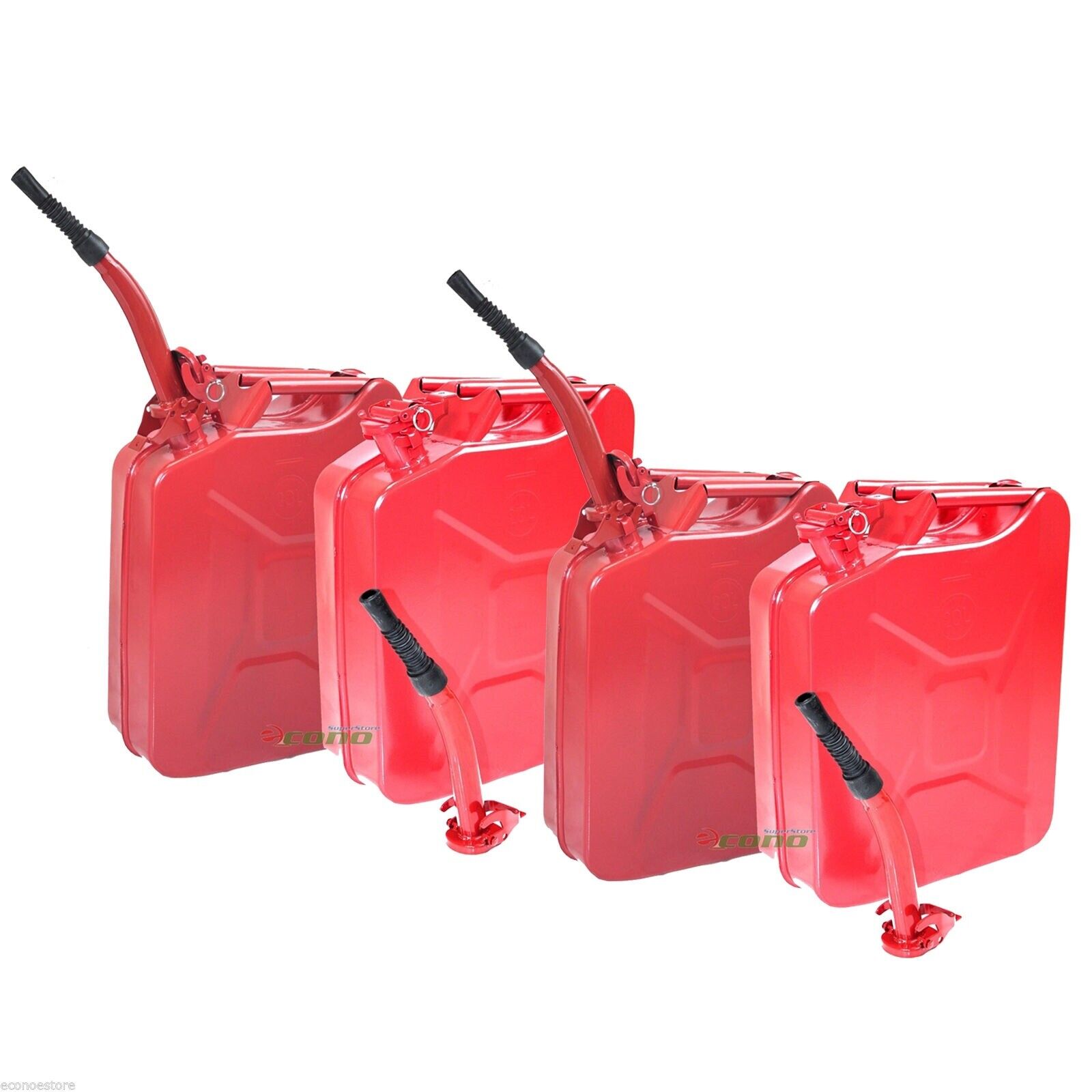 Lot 4 RED 5 Gallon Jerry Can Gasoline Steel Tank Military Style Storage Can