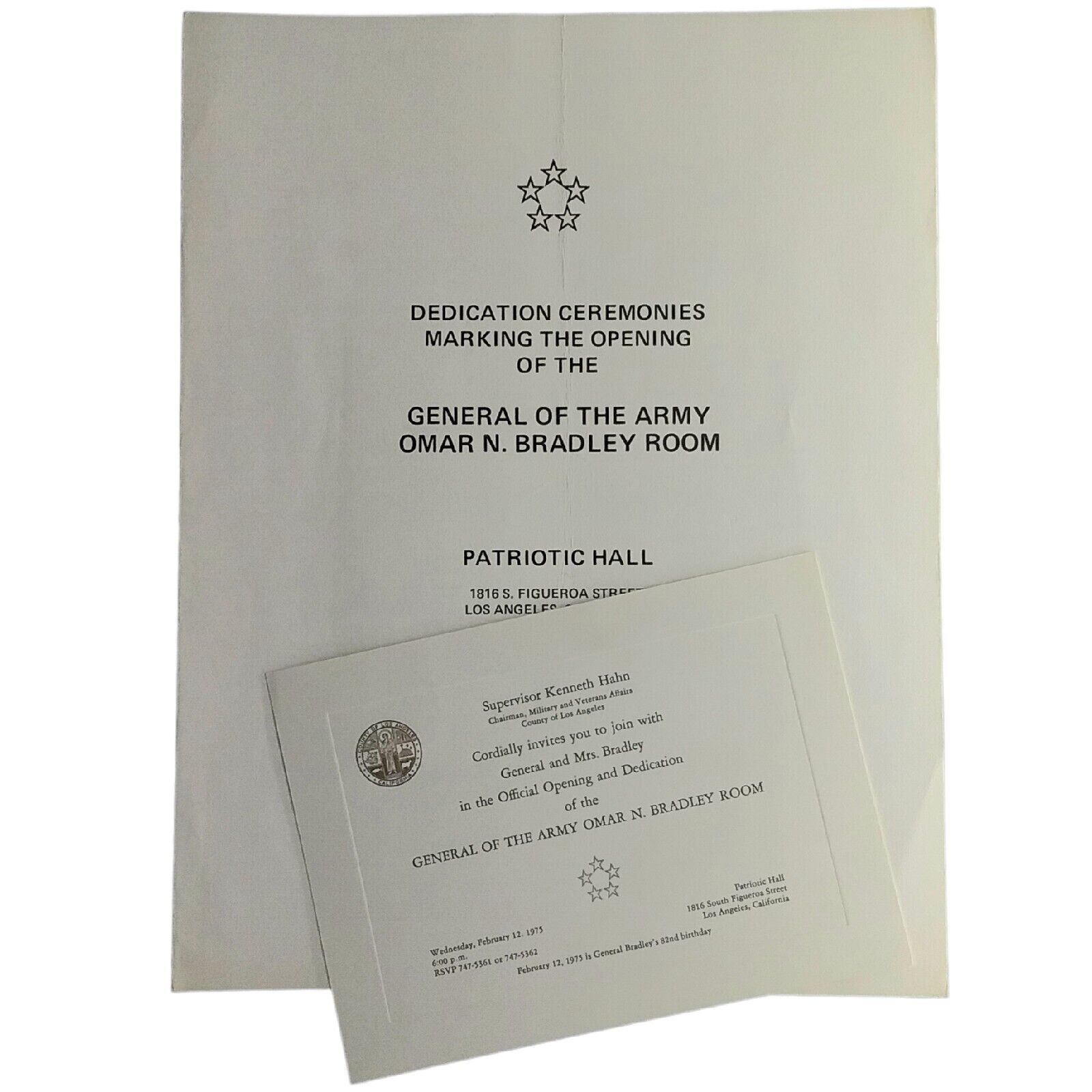 1975 General Of The Army Omar N Bradley Room Dedication Invitation and Program