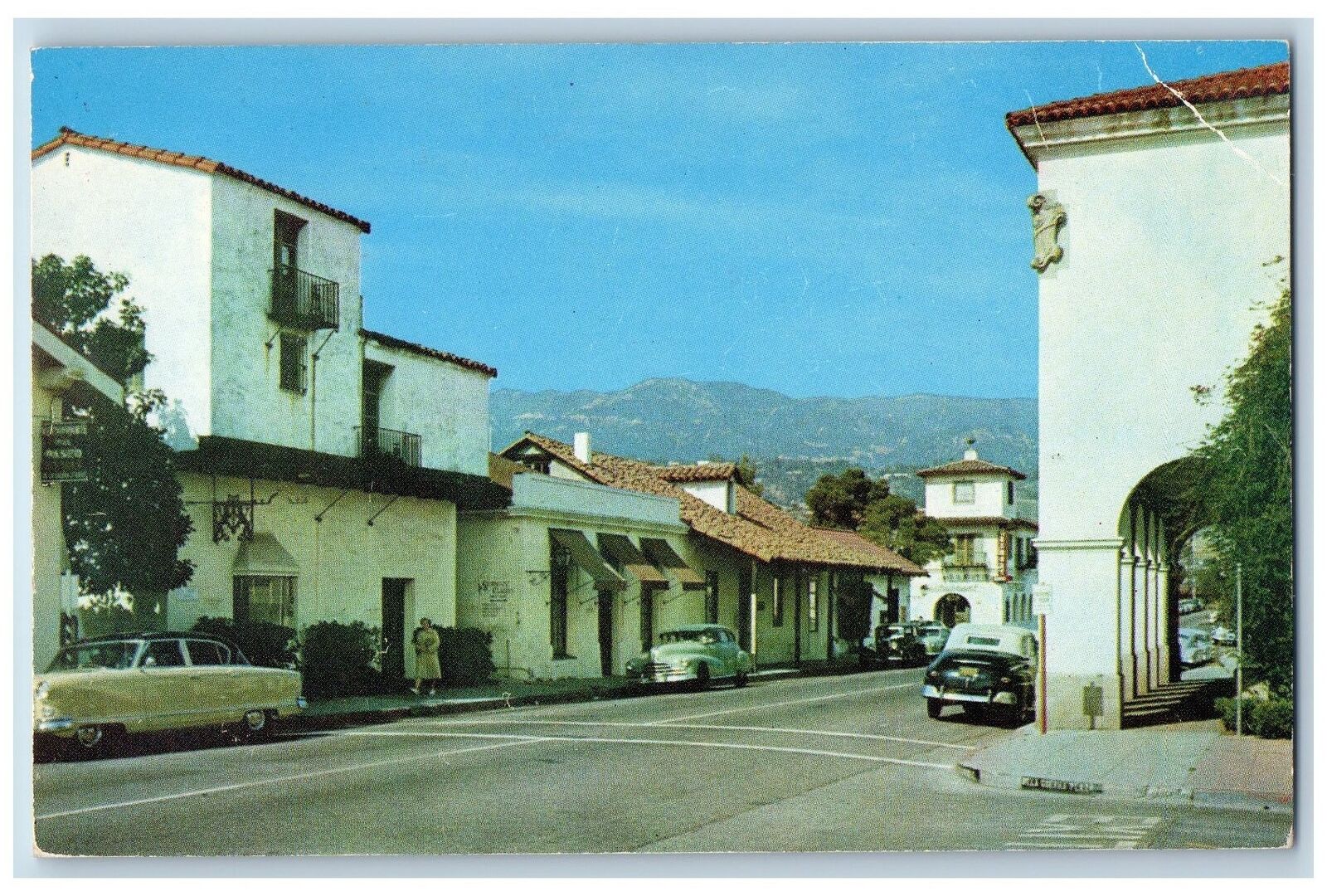 Santa Barbara California CA Postcard Historic De La Guerra Street c1940s Vintage