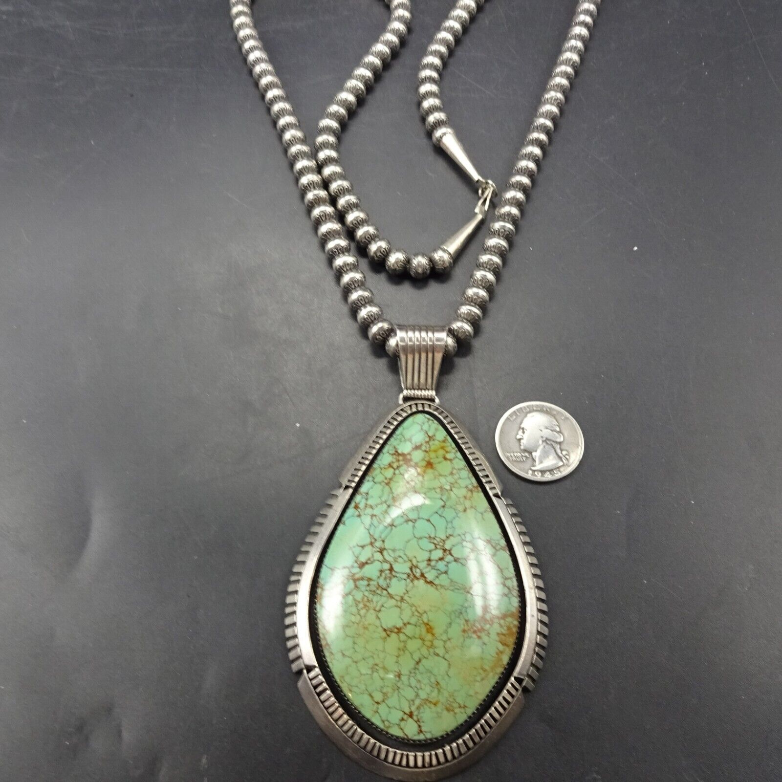 THOMAS BYRD Sterling Silver HUGE TURQUOISE Pendant w/ 31\