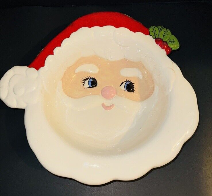 Vintage 1993 Large Santa Ceramic Bowl Plate ~ Christmas 