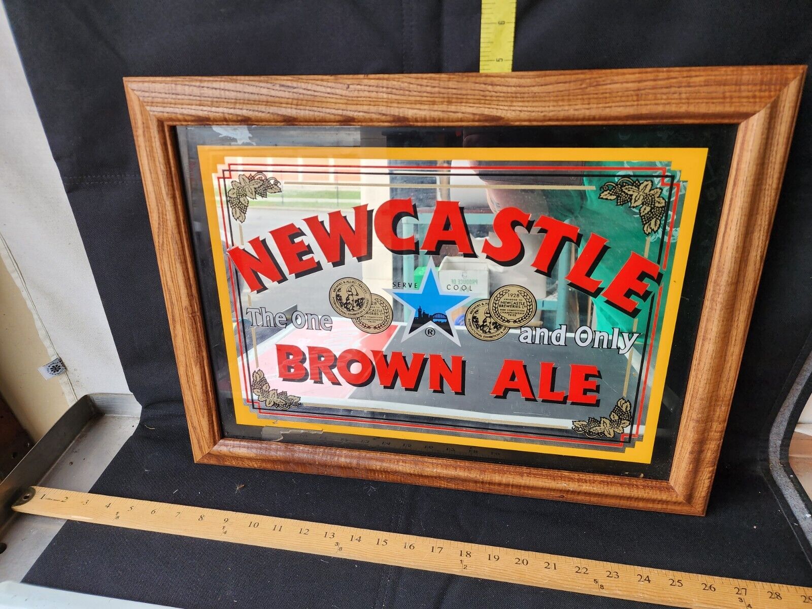 Vintage Newcastle Beer Mirror Sign Advertising For Bar Pub Man Cave 