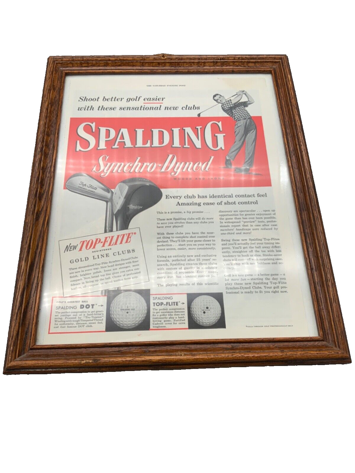Vintage 1950s Spalding Synchro-Dyned Golf Club Print Framed Ad