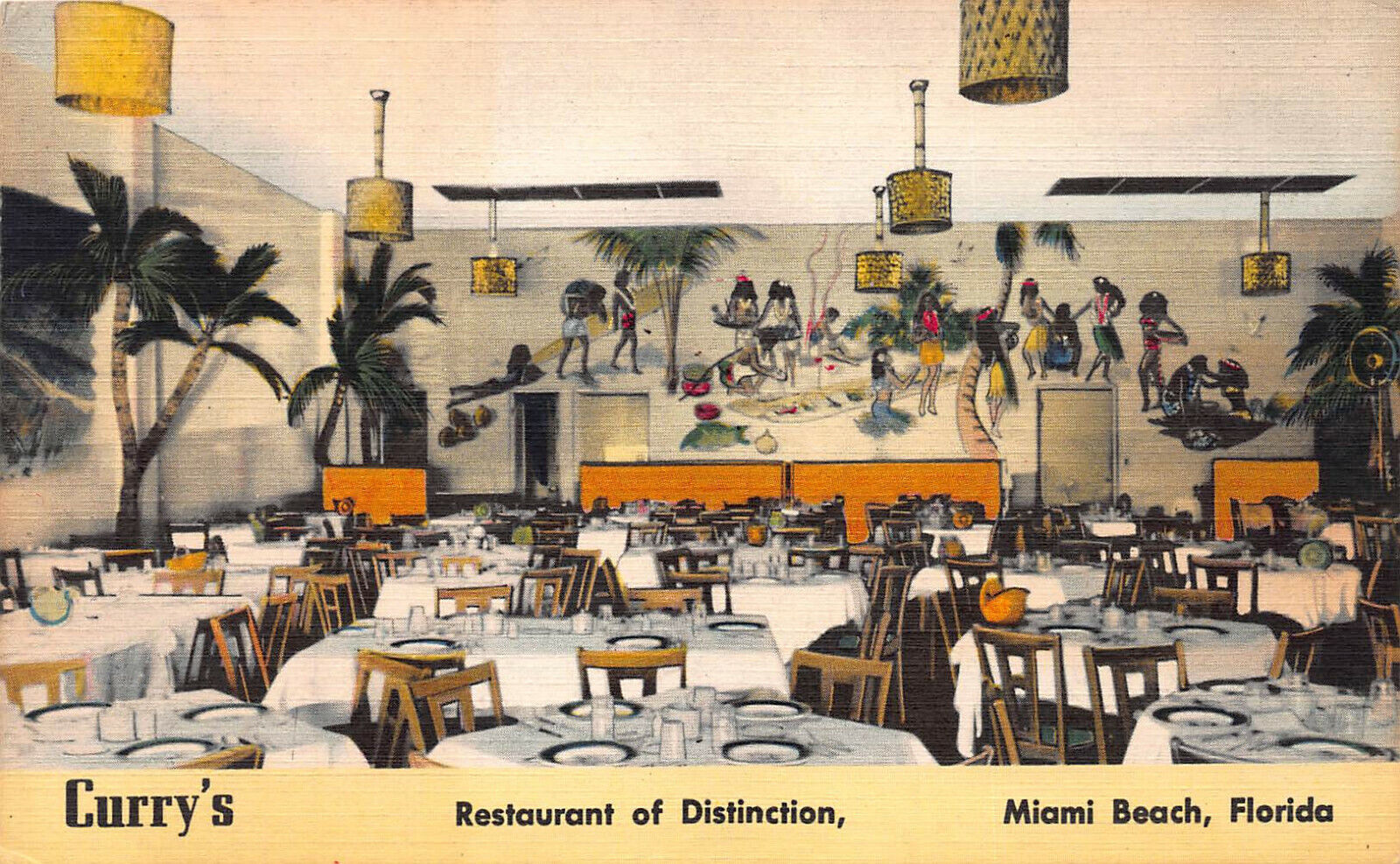 Curry's Restaurant of Distinction, Miami Beach, Florida, early linen postcard