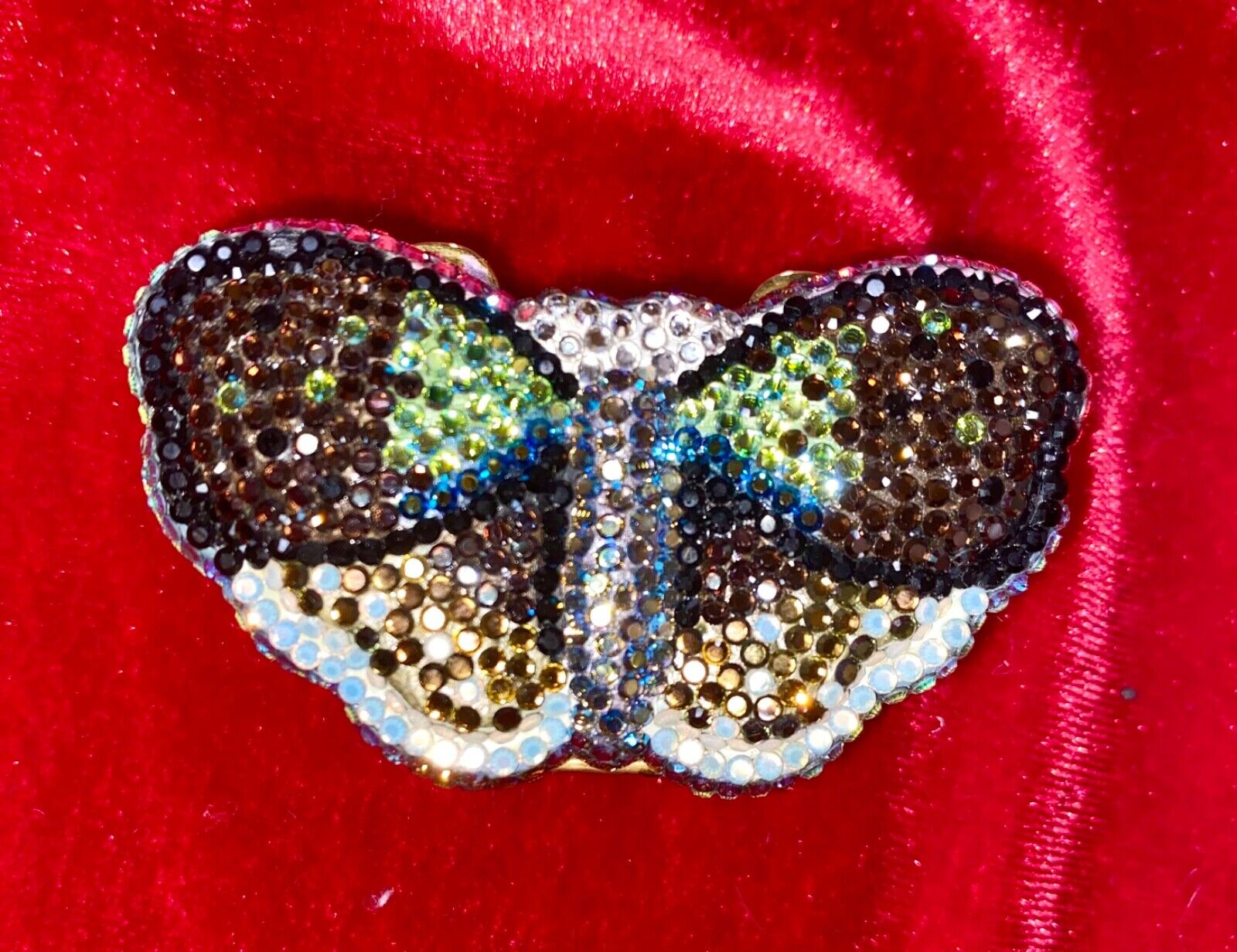 Judith Leiber Butterfly Pill box Multicolor crystals trinket EUC