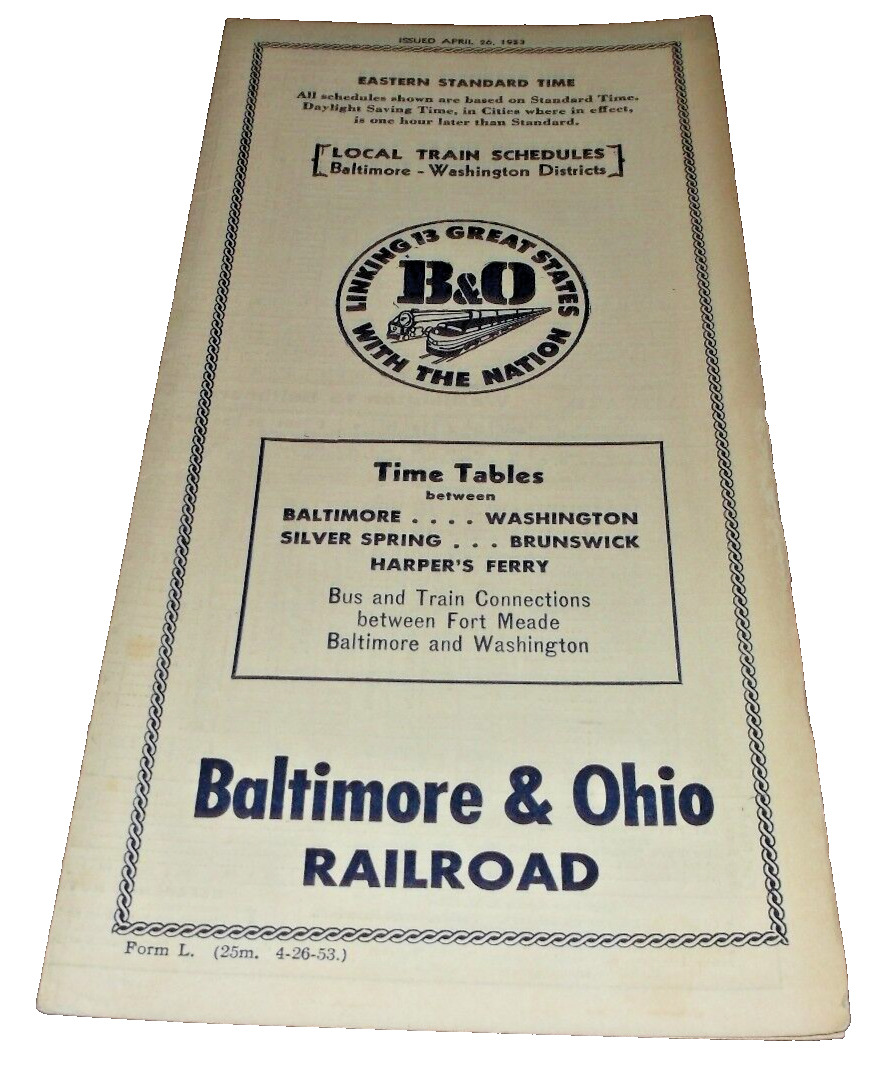 APRIL 1953 B&O BALTIMORE & OHIO LOCAL PUBLIC TIMETABLE