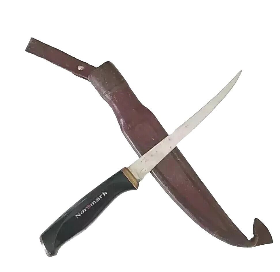 Vintage 1967 Normark Fiskars Finland Fillet Boning Knife & Leather Sheath 10\