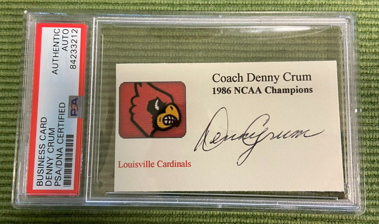 Denny Crum Basketball 1986 Louisville Signed Auto Custom Business Card PSA DNA