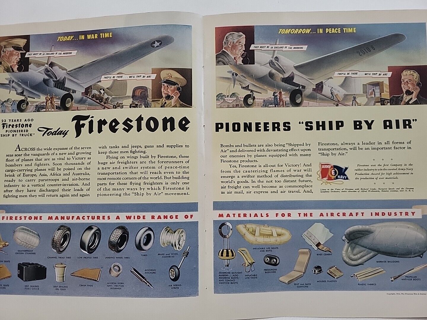 1942 Firestone Fortune WW2 Print Ad Centerfold Pioneers \