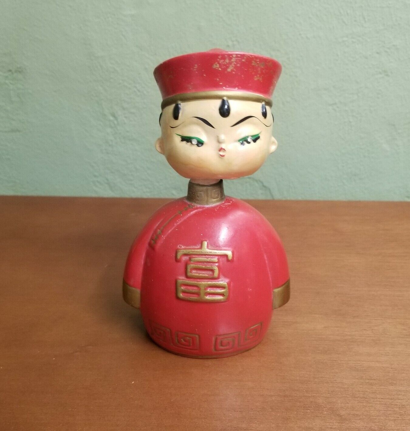 Vintage Mico Japanese Asian Red 7 inch Tall Bobblehead Bank