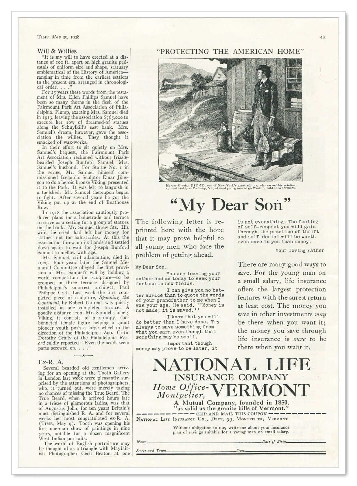 Print Ad Metropolitan Life Insurance Warning Shadow Vintage 1938 Advertisement