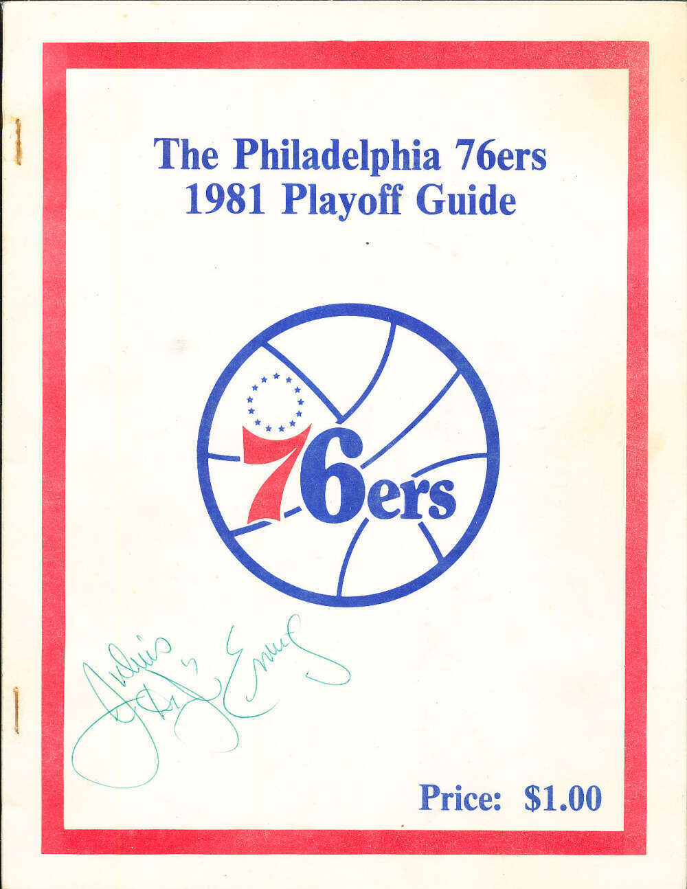 Julius Erving Signed 1981 Philadelphia 76ers Playoff guide