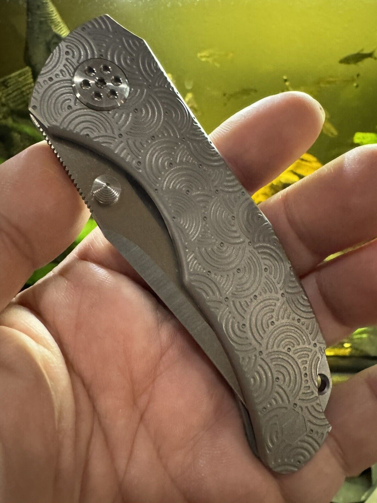 Null Knives Grace Seigaiha Titanium Knife S90V Folder Satin Blade
