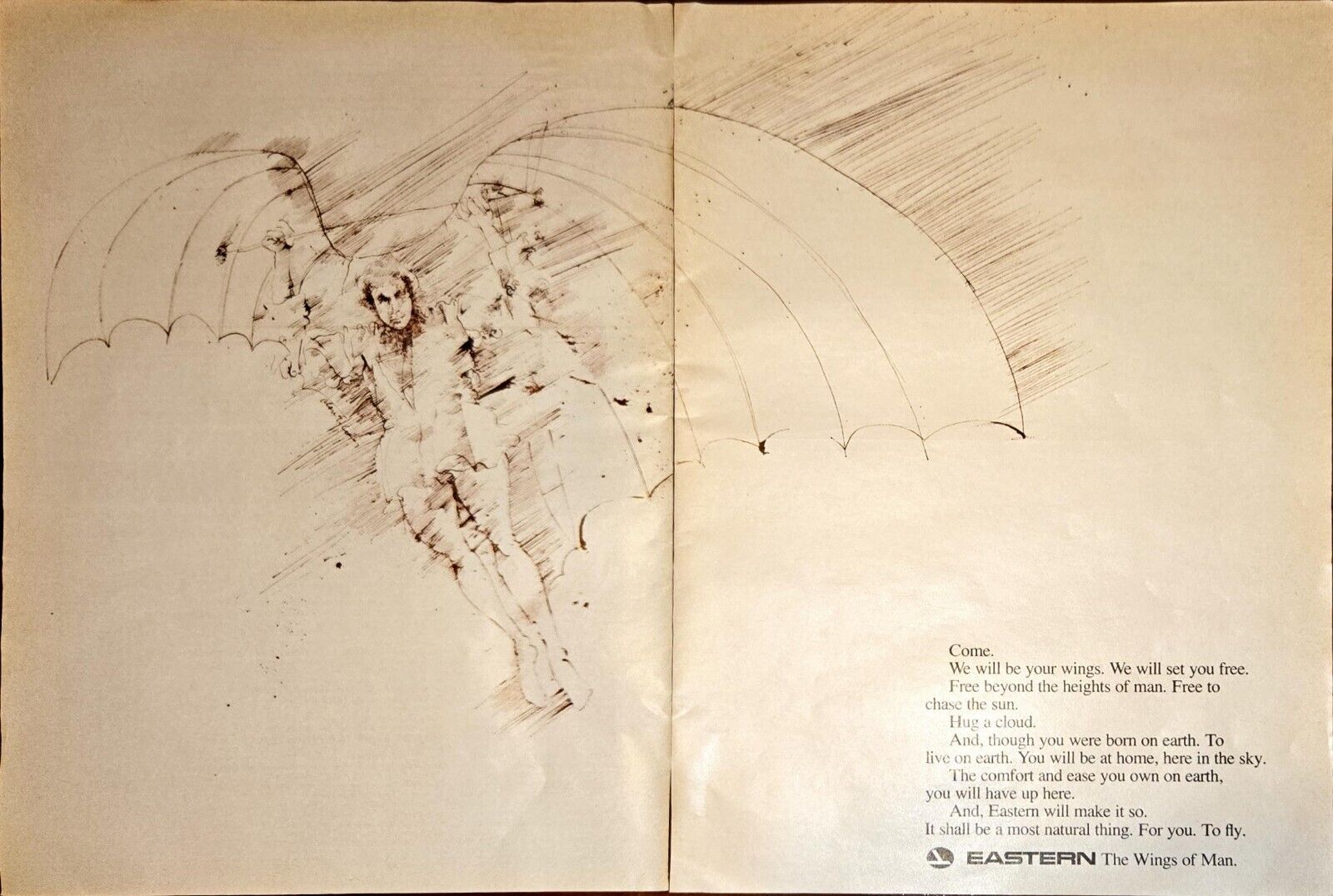 1969 EASTERN AIR LINES Print Ad Artist Stephen O. Frankfurt The Wings Of Man